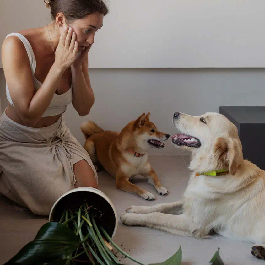 Perro haciendo desastre