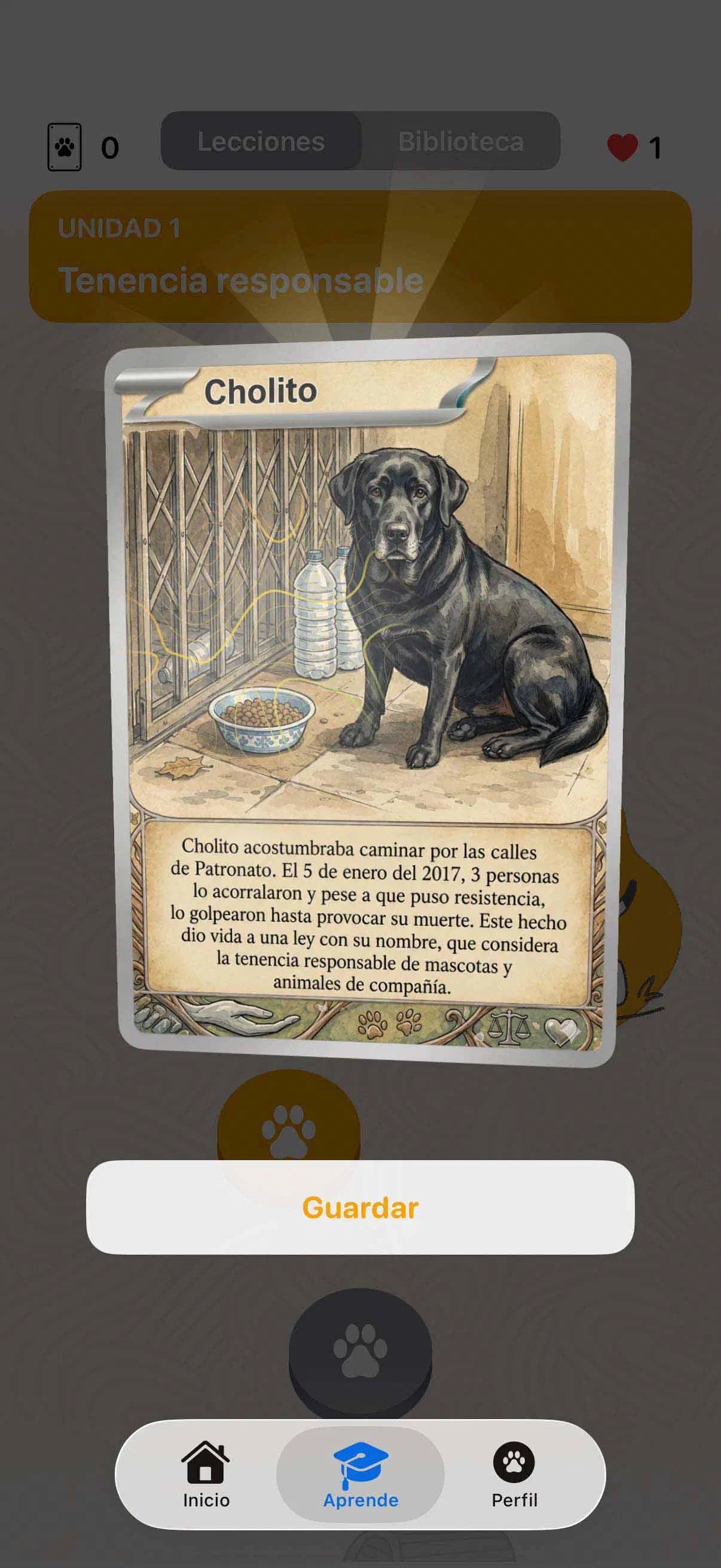 Pantalla de cholito en app de Yoiko