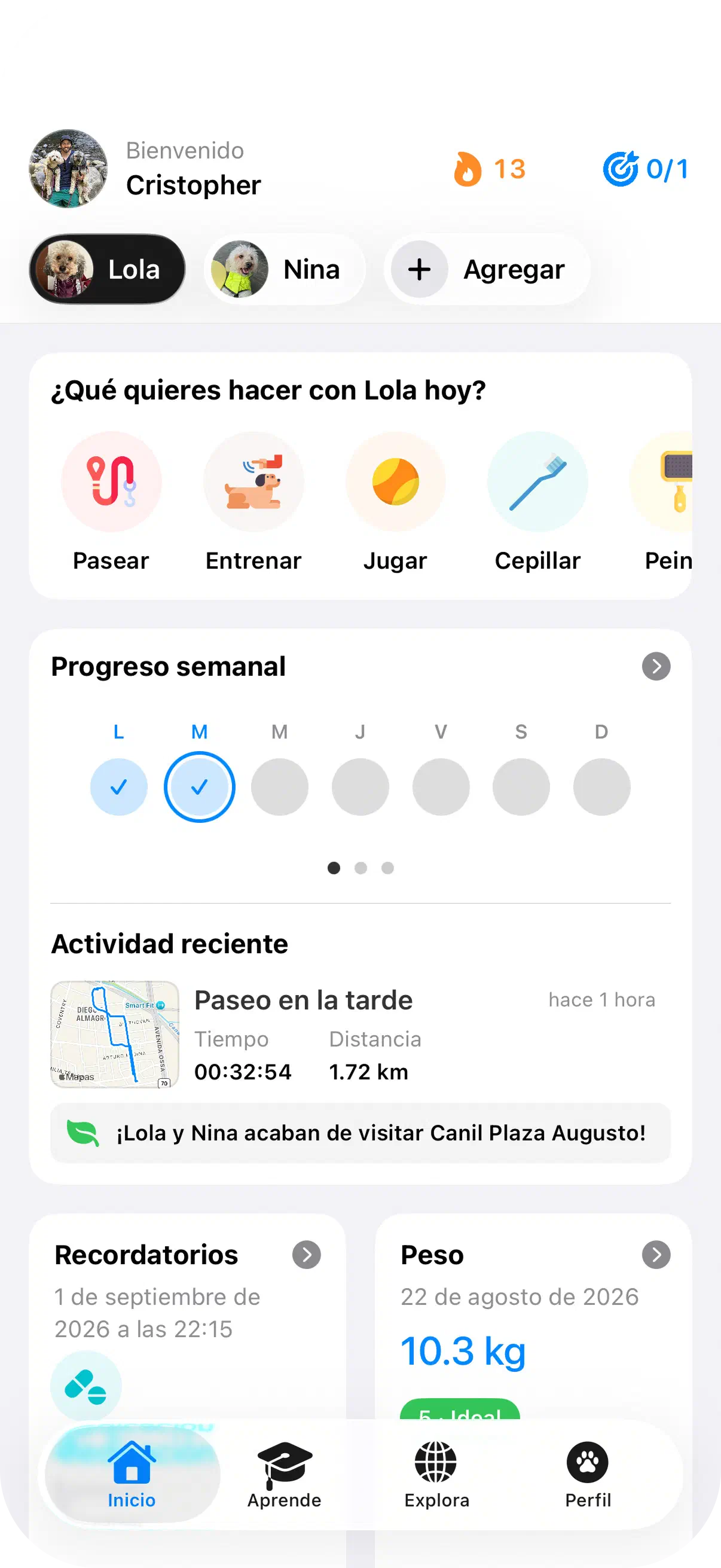 Pantalla principal de la app de Yoiko